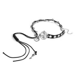 Silverora Damenuhren Halskette Leder: Gothic Analoge Quarz Armbanduhr PU Edelstahl Kette Uhr Punk Kreative Anhängeruhr Geschenk für Frauen Schwarz von Silverora