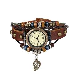 Silverora Damenuhren Vintage Leder Uhr Damen- Retro Rechteckige Analoge Quarz Armbanduhr Geflochtenes mehrschichtiges Verstellbares Lederarmband Uhr mit Blatt Perlen Geschenke für Frauen Mädchen von Silverora