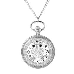 Silverora Eule Taschenuhr Vintage Uhren - Damen Herren Analoge Quarz Uhr mit Kette Retro Hohle Skelett Zirkon Strass Eule Ketteuhr Geschenke für Frauen Männer Silber von Silverora