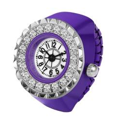 Silverora Fingeruhr Ringuhr Damen Elastische: Strass Volldiamant Analog Quarz Uhrenring Verstellbar Ring Uhren mit Arabische Ziffern Genschenke für Frauen Mädchen Lila von Silverora