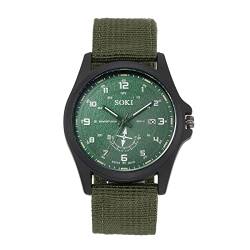 Silverora Herren-Armbanduhr, Militär, Sport, für Herren, Arbeitsuhr auf dem Feld, analog, Sport-Armbanduhr, Business, Casual, Nylon, grün, Gurt von Silverora