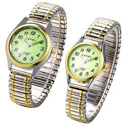 Silverora Herren-Armbanduhr, Quarz, analog, mit großem Zifferblatt, beleuchtet, digital, elastisches Armband – 2 Farben, Zweifarbig, von Silverora