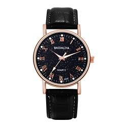 Silverora Herren-Armbanduhr, schwarzes rundes Zifferblatt, Lederband, Quarz-Armbanduhr von Silverora