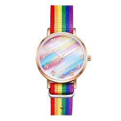 Silverora Kinderuhr Nylon Regenbogen Uhr Damen- LGBT Gay & Lesbian Pride Analoge Quarz Uhren Mehrfarbige Nylonarmband Studentenuhr mit Arabische Zahlenskala Geschenke für Mädchen Junge von Silverora