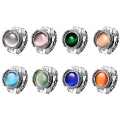 Silverora Ringuhr Fingeruhr Edelstahl elastisches: 8pcs Katzenaugen Damen Analoge Quarz Uhrenring Verstellbar Stretchband Edelstahlband Ring Uhren Genschenke für Frauen Mädchen Mehrfarbig von Silverora