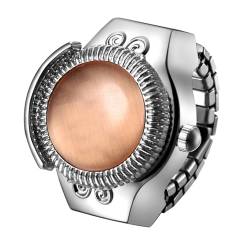 Silverora Ringuhr Fingeruhr Edelstahl elastisches: Katzenaugen Damen Analoge Quarz Uhrenring Verstellbar Stretchband Edelstahlband Ring Uhren mit Arabische Ziffern Genschenke für Frauen Mädchen Zimt von Silverora