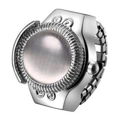 Silverora Ringuhr Fingeruhr Edelstahl elastisches: Katzenaugen Damen Analoge Quarz Uhrenring Verstellbar Stretchband Edelstahlband Ring Uhren mit Arabische Ziffern Genschenke für Frauen Mädchen Silber von Silverora