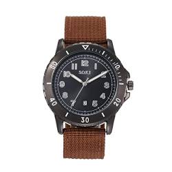 Silverora Uhr Herren Militäruhr Nylon: Einfach Digital Großes Zifferblatt Analoge Quarzuhr Datum Kalender Outdoor Sportuhr mit Nylonarmband Geschenke für Männer Jugend Braun von Silverora