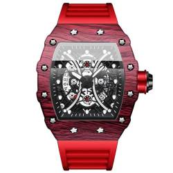 Silverora Uhren Herren Silikon Tonneau - 3ATM Wasserdicht Zahnrad Analoge Quarz Armbanduhren Kalender Datum Silikonarmband Sportuhr mit Leuchtende Zeiger Geschenke für Männer Jungen Rot von Silverora