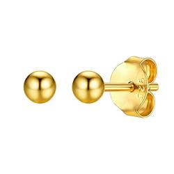 925 Sterling Silber Ball Ohrstecker Ohrringe 3mm 18K Vergoldet Kugel Ohrstecker für Damen Mädchen Herren von Silvora