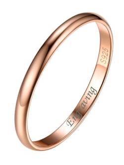 Silvora 2mm breit Bandring für Damen Herren mit Gravur 925 Silber Schlichter Frauen Mädchen Fingerring Simpel Vorsteckring Ehering Memoire Hochzeitsband in Rosegold Ringgröße 57(18) von Silvora