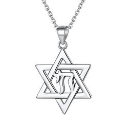 Silvora 925 Silber Davidstern Kette für Damen Herren Jüdische Hebräische Chai Halskette mit 46cm Kette von Silvora