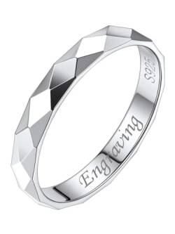 Silvora 925 Silber Facetten Design Ring für Damen Frauen 3mm breit Glänzender Vorsteckring Verlobungsringe Hochzeitsring Ehering mit Namegravur für Paar in Silber Ringgröße 64.6(20.75) von Silvora