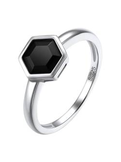 Silvora 925 Sterling Silber Damen Ring Schlichter Dünner Zirkonia Ring mit Schwarzem Hexagon Zirkon 7mm breit im Facettiert Prisma Geschnitten Ringgröße 57（18.1） für Ehering Trauring Memoire Ring von Silvora