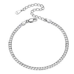 Silvora Damen 925 Silber Kubanische Armband/Fußkettchen 3mm breit Cuban Link Chain Armband/Fußkette 41cm+5cm lang Mädchen Frauen Klassische Kubankette Armbänder für Geburtstag Muttertag Weihnachten von Silvora