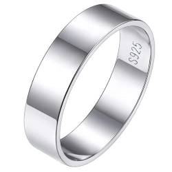 Silvora Damen Herren Ring S925 Silber Schlichter Basic Fingerring in 5mm breit Stapelbarer Glänzender breit Bandring in Silber Ringgröße 47（14.8） für Paarring Partnerring Ehering von Silvora