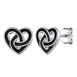 Silvora Damen Herz Kelrischer Knoten Ohrstecker 925 Silber Schwarz Irische Triquetra Ohrring in Herzform Glänzender Keltischer Unendlichkeits-Knoten Ohrstecker Ohrschmuck Accessoires von Silvora