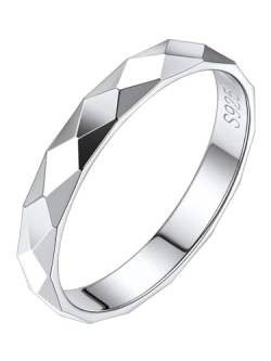 Silvora Facettiert Prisma Geschnitten Ring 925 Silber 3mm Vorsteckring für Damen Verlobungsringe Hochzeit Ehering für Paar Vorsteckring in Silber Ringgröße 52(16.5) von Silvora