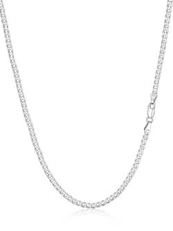 Silvora Feine Silberkette 3mm Ultradünne Panzerkette Herren Sechseck Denim Damen Kette 925 Silber Damen Kubanische Kette Cuban Link Chain 51cm Halskette ohne Anhänger für Vater Freund Ihr von Silvora