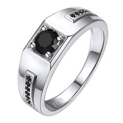 Silvora Glänzender Zirkon Ring S925 Silber Herren Fingerring mit Schwarzem Zirkonia Inlay Stapelbarer Zirkonia Bandring für Ehering Verlobungsring Freundschaftsring in Silber Ringgröße 64（20.5） von Silvora