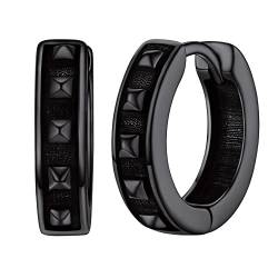 Silvora Herren Damen Ohrring mit Nieten Anhänger S925 Silber Spike Nieten Ohrring Hoop Hip Hop Spike Nieten Design Huggie Creolen Punk Kleine Nieten Creolen Hoop Kreis in Schwarz von Silvora