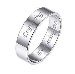 Silvora Individueller Damen Ring mit Eigenem Namen S925 Silber Schlichter Glänzender Fingerring in 5mm breit Stapelbarer Schmaler Dünner Ring in Silber Ringgröße 54（17.3） Simpel Verlobungsring von Silvora