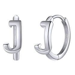 Silvora Initial A-Z Creolen Ohrringe 925 Silber Damen Frauen Buchstaben J Huggie Hoop Ohrringe Modeschmuck Geschenke für Weihnachten Geburtstag von Silvora