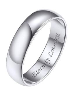Silvora Minimalistischer Silberring 925 Silber Glänzende Damen Ringe mit Gravur 5mm breit Schlichter Stapelbarer Fingerring für Ehering Hochzeitsring Ewigkeitsring Ringgröße 67.2(21.25) von Silvora