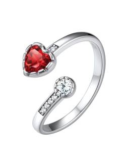 Silvora Offener Verstellbarer Damen Fingerring mit Herz Zirkonia 925 Silber Funkeln 2mm breit Herz Geburtsstein Ring Granat Verlobungsring Ehering Freudschaftsring Ringgröße 52 (16.5)-62 (20) von Silvora