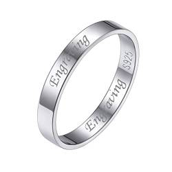 Silvora Ring S925 Silber Anpassbarer Damen Fingerring in 3mm breit mit Wunsch Gravur Schlichter Glänzender Bandring Stapelbarer Schmaler Ring für Ehering Paarring in Silber Ringgröße 47（14.8） von Silvora
