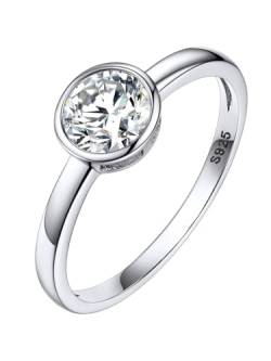 Silvora S925 Silber Damen Zirkon Ring Schlichter Schmaler 1 Karat Weiß Zirkonia Fingerring 6.5mm breit im Facetten Design Ringgröße 49（15.7） für Ehering Hochzeitsring Ewigkeitsring Partnerring von Silvora