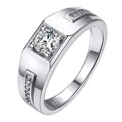 Silvora S925 Silber Herren Ring mit Weißem Zirkon Inlay Fashion Zirkonia Herren Ring für Ehering Verlobungsring Freundschaftsring Lifestyle-Ring in Silber Ringgröße 54（17.3） von Silvora