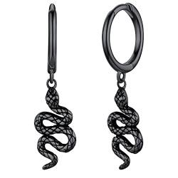 Silvora S925 Silber Ohrring mit Schlange Anhänger für Damen Herren Punk Schlangen Hänge Creolen Ohrring in Schwarz für Frauen Männer von Silvora