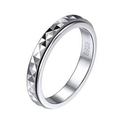 Silvora Stapelbarer Schmaler Damen Spinner Ring 3mm breit 925 Silber Facettiert Prisma Geschnitten Fingerring Drehbarer Vorsteckring Verlobungsring Eternity Ring Ringgröße 52（16.5） von Silvora