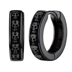 Silvora Totenkopf Ohrring Creolen S925 Silber Schädel Design Creolen Huggie Ohrstecker Unisex Punk Kleine Totenkopf Creolen Hoop Kreis in Schwarz für Herren Männer Junge von Silvora