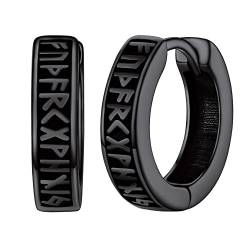 Silvora Unisex Creolen S925 Silber Viking Rune Ohrring Kleine Ohrringe Creolen Hoop Kreis Hip Hop Schwarz Rune Creolen Huggie Ohrstecker Klapp Creolen Schmuck für Damen Herren von Silvora