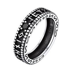 Silvora Vintage Viking Runen Ring Herren Damen Fingerring 925 Silber Schlichter Rune Zeichen Siegelring 5mm breit Zirkon Bandring Ringgröße 64.6（20.75） für Verlobungsring Ehering von Silvora