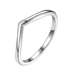 Silvora Wishbone Ring S925 Silber Damen Frauen Ring 1.5mm breit Stapelbarer V-Form Wishbone Ring Wunsch Ring für Ehering Verlobungsring Hochzeitsring in Silber Ringgröße 59（18.9） von Silvora