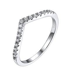 Silvora Wishbone Ring S925 Silber Zirkonia Wunsch Ring Fashion V-Form Wish Ring mit Zirkon Inlay Glücklicher Wunsch Ring für Ehering Trauring Hochzeitsring in Silber Ringgröße 52（16.5） von Silvora