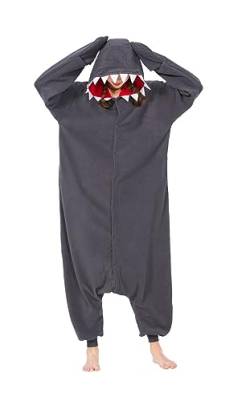 SimZoo Tier-Einteiler-Pyjama für Erwachsene, Herren und Damen, Grauer Hai-Kostüm, Nachtwäsche, einteilig, Unisex, Homewear, groß von SimZoo