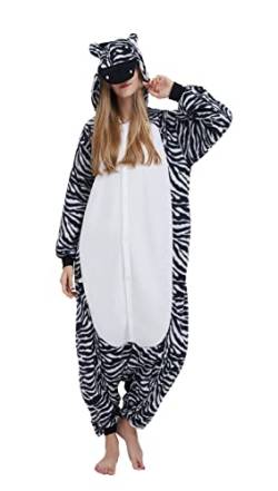 SimZoo Tier-Einteiler-Pyjama für Erwachsene, Herren und Damen, Zebra-Cosplay-KostüM, NachtwäSche, Einteilige Unisex-Hauskleidung von SimZoo
