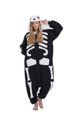 SimZoo Tier-Einteiler-Pyjama für Erwachsene, Herren- und Damen-Skelett-Cosplay-KostüM-NachtwäSche, Einteilige Unisex-Homewear von SimZoo