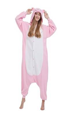 SimZoo Tier-Einteiler-Pyjama für Erwachsene, Pyjama für Männer und Frauen, Schwein-Cosplay-Kostüm, Unisex, Einteilige Heimkleidung Medium von SimZoo