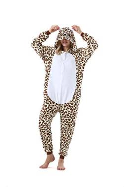 SimZoo Tier Onesies Kostüm Cosplay Pyjama Unisex Erwachsene Fasching Halloween Leopard L(168-177CM) von SimZoo