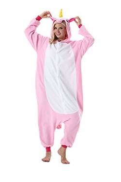 SimZoo Tier Onesies Kostüm Cosplay Pyjama Unisex Erwachsene Fasching Halloween Rosa Einhorn M(156-167CM) von SimZoo