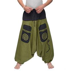 Simandra Haremshose I Grün-Schwarz (L-XL) I Fair gehandelte Unisex Aladinhose mit Stickereien I Bequeme und vielseitig einsetzbare Pumphose I Baggy Hose I Handgemacht in Nepal von Simandra