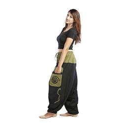 Simandra Haremshose Pumphose Aladinhose Pluderhose Yoga Goa Sarouel Baggy Aladin Freizeithose Damen (Schwarz-grün, L/XL) von Simandra