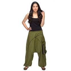 Simandra Haremshose Pumphose Aladinhose Pluderhose Yoga Goa Sarouel Baggy Aladin Freizeithose Shanti Damen (Grün, L/XL) von Simandra