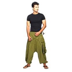 Simandra Haremshose Pumphose Aladinhose Pluderhose Yoga Goa Sarouel Baggy Aladin Freizeithose Shanti Herren (Grün, L/XL) von Simandra