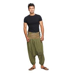 Simandra Haremshose Pumphose Aladinhose Pluderhose Yoga Goa Sarouel Baggy Freizeithose Schnürung Jaya Herren (Grün gestreift, S/M) von Simandra